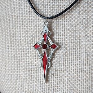 Goth Red and Silver Cross Pendant Necklace